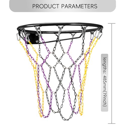 Dakzhou Basketball net, Metal Chain Net Braided Permanent Rust Proof (12 Links), Quick Installation - color: Purple/Yellow/Black