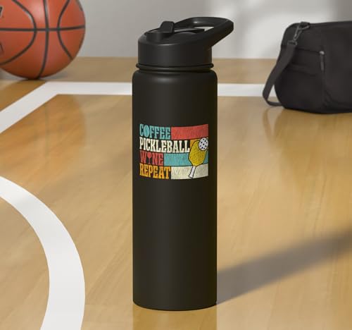 Funny Pickleball Paddle Just One More Game Stainless Steel Insulated Water Bottle - color: Black