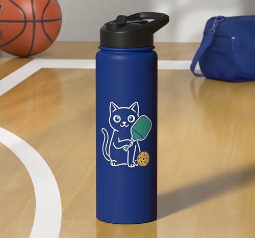 Pickleball Paddle Ball Player Minimal Clean Sports Fan Match Stainless Steel Insulated Water Bottle - color: Royal Blue