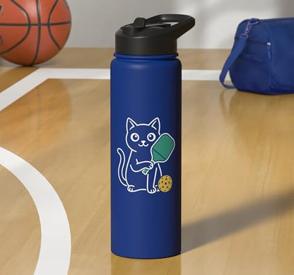 Pickleball Paddle Ball Player Minimal Clean Sports Fan Match Stainless Steel Insulated Water Bottle - color: Royal Blue