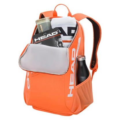 HEAD Tour Tennis Backpack 25L - Holds 2 Racquets, Shoe Compartment, Phone Pocket, Water Bottle & Ball Can Pockets - color: Orange