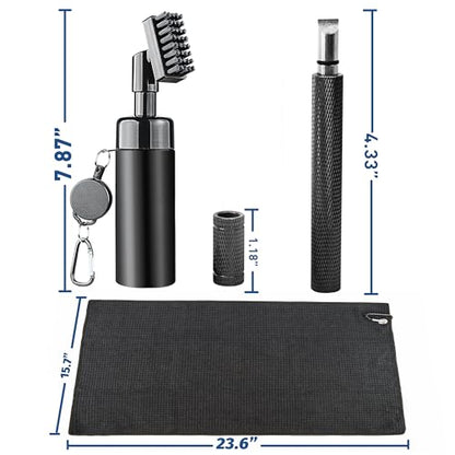 Golf Club Cleaner Brush, Golf Groove Sharpener Tool & Golf Towel, Golf Water Brush with Spray Bottle & Retractable Clip - Holds 5oz of Water, Essential Golf Accessories for Men for Golfer