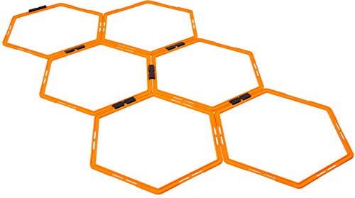 Max4out Hex Agility Rings Set of 6/12 Rings for Speed & Agility Footwork Training, Hexagon Ladder with Fitness Equipment Sport Workout Home Gym, Kids and Adults (Orange)