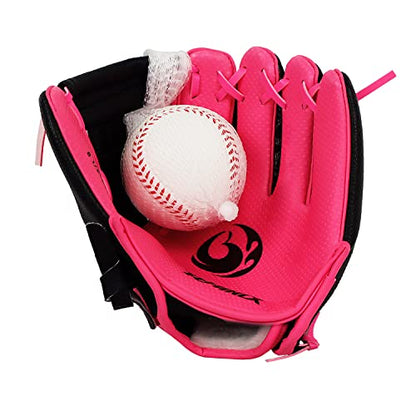 PHINIX Baseball Glove Tee-Ball Mitts for Kids Play & Training 8.5"-9" - color: Pink with Ball, size: 8.5"