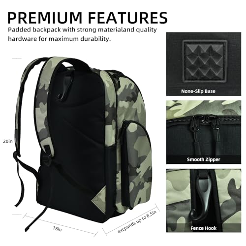 Pickleball Backpack, Large Sports Bag with Shoe Compartment, for Men and Women - color: Camouflage