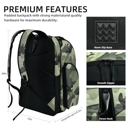 Pickleball Backpack, Large Sports Bag with Shoe Compartment, for Men and Women - color: Camouflage