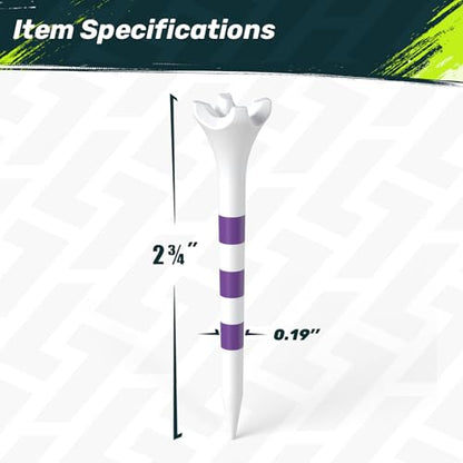 SAPLIZE Upgraded 4-Prong Golf Tees Plastic, 50/100/120/200 Pack (1-1/2", 2-3/4'', 3-1/4"), Engineered to Reduce Friction & Side Spin, Unique Golf Gifts for Golfers - color: Purple (50pcs, 2-3/4")