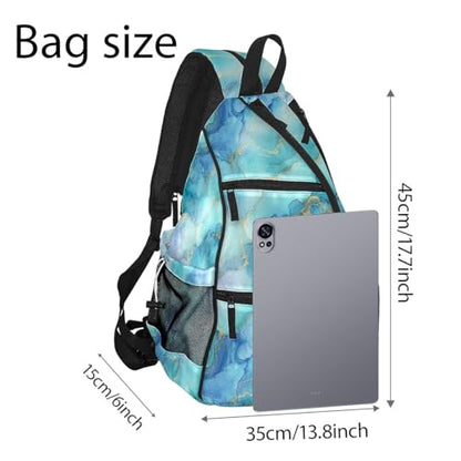Pickleball Bag Marble Blue Pickle Ball Backpack for Women Men Premium Lightweight Crossbody Sling Bag Sports Backpack for Pickleball Paddle Tennis - color: Marble Blue