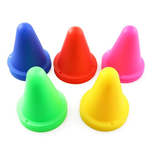 RLECS 20pcs Universal Skating Marker Cones Roller Sport Marker Cup Speed Training Equipment Slalom Roller Skate Pile Marking Cup, 5Colors (Green, Blue, Red, Yellow, Pink)