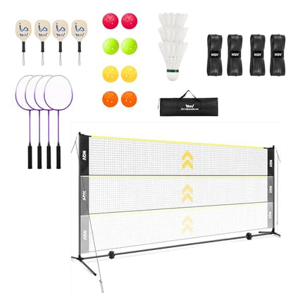 NQV Pickleball Set with Net-10FT Half Court Size Pickleball Net+Wood Pickleball Paddles+Pickle Balls+Ball Retrievers+Pickleball Court Marking Kit, Portable Driveway Outdoor Indoor for Beginners Pros - style: height adjustable 2 in 1 net