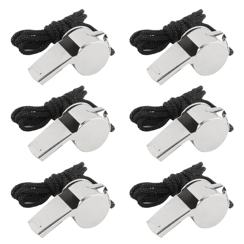 Whistle, 6 PCS Whistle for Coaches Stainless Steel Whistles with Lanyard Referee Whistle Emergency Coach Whistles Teacher Whistle Loud Crisp Sound Whistle for Adults Teachers Sports Pet Training