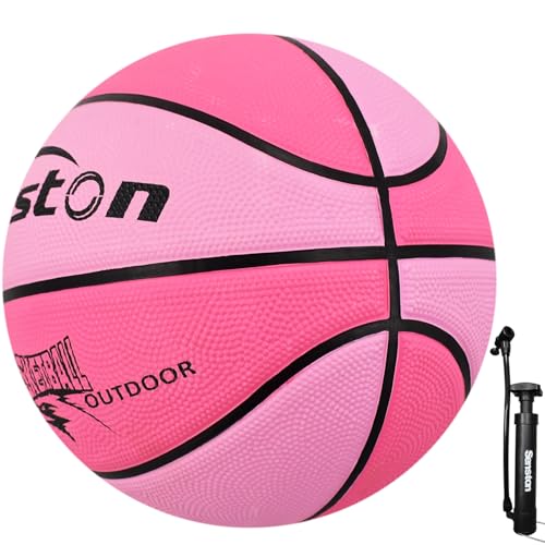 Senston 25.5''/27.5''/29.5'' Outdoor Basketball Ball Excellent Elasticity/Grip Rubber Basketballs with Pump, Durable Size 3/5/7 Outdoor/Indoor Basketball - color: Pink, size: 25.5''/Size 3