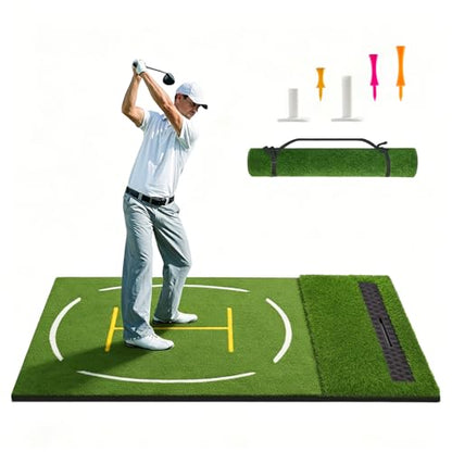Upgraded Golf Hitting Mat, Dual Turf Golf Practice Mat with Alignment Guide Lines,Ball Tray, Non Slip Rubber Base & EVA Cushion - size: 5x4ft 1.02"