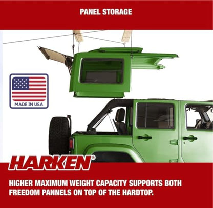 HARKEN - Truck Cap Overhead Garage Storage Hoist, Self-Leveling, Safe Anti-Drop System, Easy One-Person Operation, Smart Garage Organization - 7806.12 - size: 12 ft Ceiling, 200 lb Max