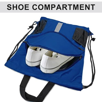 Drawstring Backpack with Shoes Bag Waterproof String Beach Bag for Sports Gym Swim（Royal Blue） - color: Royal Blue