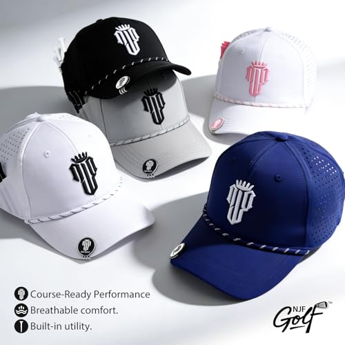 NJF Golf Hat Men - Breathable Mens Golf Hats, Adjustable Rope Hook and Loop Style Cap, Convenient Cap with Tee Holder - color: Black