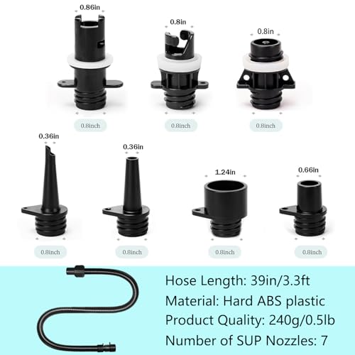 Paddle Board Pump Adapter Set, Sup Air Pump Hose with 7 Nozzles for Inflatable Paddleboard, Boat, Tent, Pool, Paddle Board Accessories Replacement Parts for Electric SUP Pump, Rafts, Kayak