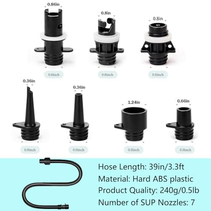 Paddle Board Pump Adapter Set, Sup Air Pump Hose with 7 Nozzles for Inflatable Paddleboard, Boat, Tent, Pool, Paddle Board Accessories Replacement Parts for Electric SUP Pump, Rafts, Kayak