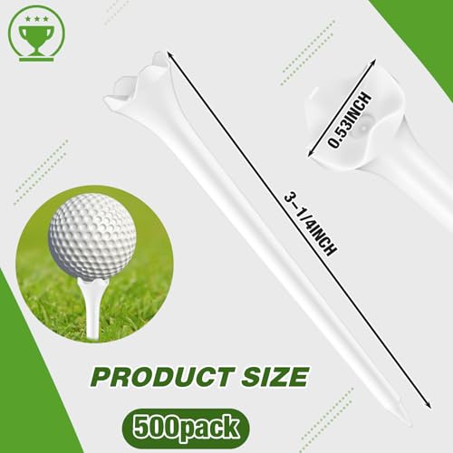 Soulchen 500 Pack 3-1/4 Inch Plastic Golf Tees - 4-Prong Curved Design for Longer Drives Low Spin & Low Friction Tees Bulk with Optimized Shaft Strength & Flexibility for Driving Range