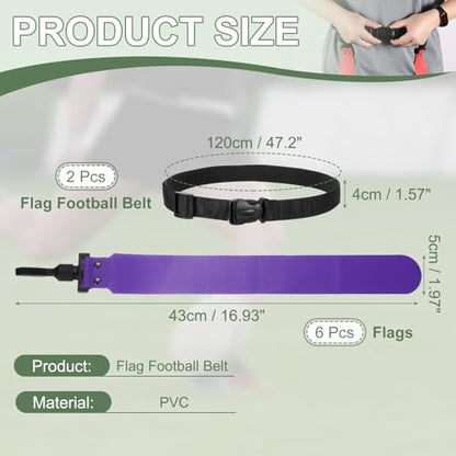 Flag Football Set, Adjustable Flag Football Belt with 1 Belt and 3 Flags Easy Tear Away - color: Purple