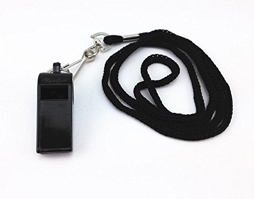 yueton Plastic Coach Whistles with Lanyard, Pack of 6 - color: Black