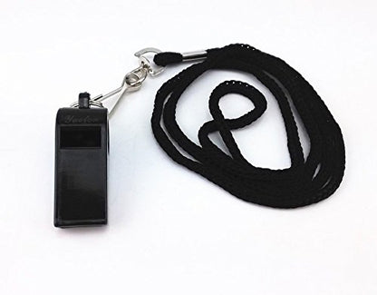 yueton Plastic Coach Whistles with Lanyard, Pack of 6 - color: Black