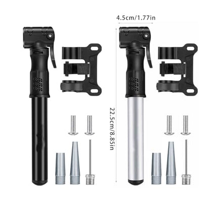 Mini Bike Pump Portable Frame Pump, High Pressure Shock Pump for Bike Shock, Air Ball Pump Inflator with Ball Pump Needles, Mini Pump Fits Standard Presta & Schrader - color: Silver