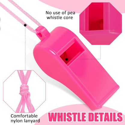 Flutesan 48 Pcs Whistles Bulk with Lanyard Sports Loud Crisp Sound Whistles for Coach Referees Training Emergency - color: Pink