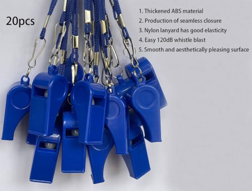 20 Pcs Plastic Loud Whistles with Lanyard for Referee Coaches Basketball Football Sports Training Game Event Lifeguard Survival Emergency Fun School Kids Tool Set Suppliers - color: Blue