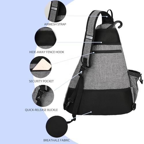 Goloni Pickleball Sling Bag for Men Women, Lightweight Pickleball Backpack with Fence Hook - color: Grey