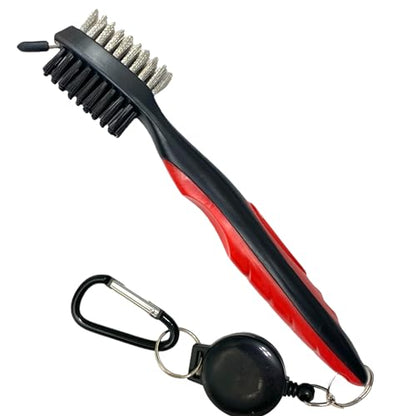 The Golfer's Workshop Golf Club Brush - 2 Ft Retractable Zip-line, Carabiner Clip, Groove Cleaner (Red)