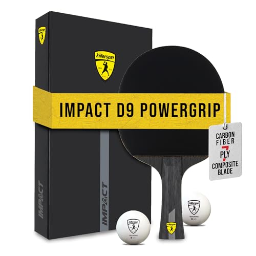Killerspin Impact Series Table Tennis Paddles - Black/Black Ping Pong Racket, Table Tennis Equipment for Beginners/Intermediates - Ensures Solid Control and Spin - style: Impact D9 PowerGrip