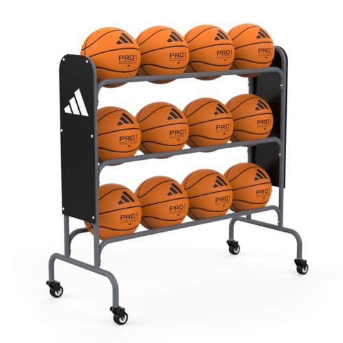 adidas | Basketball Rack | Powder Coated Steel with Wheels | Holds 12 Official Size Basketballs