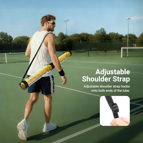 NEEWER Ball Retriever Tube Hopper for Tennis Balls & Pickleballs, Detachable Section No Bending Pickup Picker Upper Collector with Stopper & Shoulder Strap