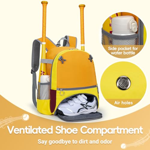 KAVIGOR 2026 Youth Baseball & Softball Bag | Ultra-Light Tball Backpack with Shoe Compartment & Helmet Holder | Skin-Soft Fabric - color: Vigor Orange