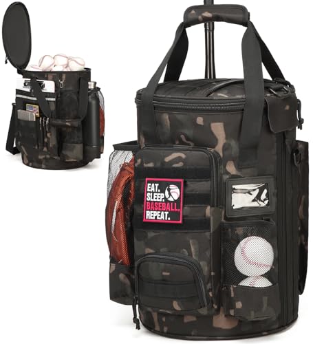 Baseball Bucket Bag 6 Gallon Bucket Cover Organizer w/Padded Seat tactical Softball Coaches Bag for Balls, Bat, Gloves, Scoreboards - color: Black CM