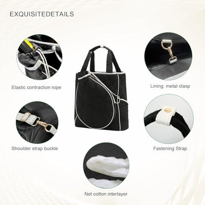2-in-1 Tennis Tote Bag & Tennis Racket Backpack – Extra-Large Quilted Pickleball Racquet Bags, Water-Resistant & Lightweight for Men & Women - color: Black