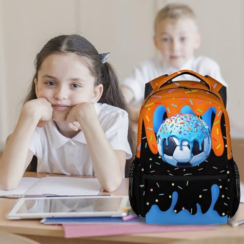 Boys Backpack - Soccer Sports Backpack for Toddler Kids Team Gift Drip Design Schoolbag 17" with Adjustable Straps - color: Orange