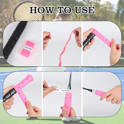 Tennis Racket Grip Tape, Ultra Thin Tacky Tennis Overgrip for Sweat Absorption & Control – Durable Anti-Slip Replacement Grip for Tennis, Badminton & Pickleball (3 Pack) - color: CAT HOT PINK