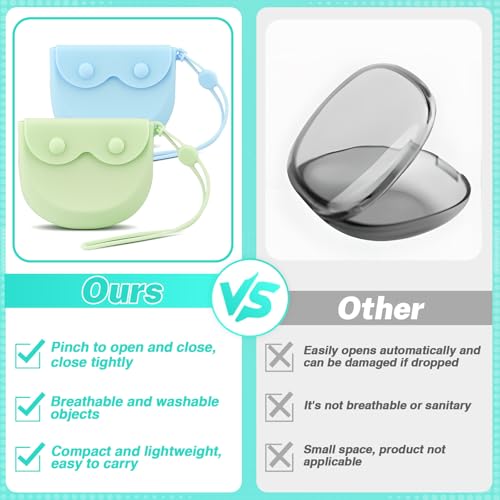 LELE LIFE 2Pcs Silicone Retainer Case with Vent Holes, Unbreakable Retainer Holder with Hand Strap Slim Retainer Container Box for Travel Partial Denture Night Mouth Guard Aligner Case (Green + Blue) - color: Green + Blue