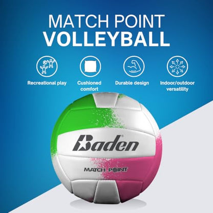 Baden | Match Point | Cushioned Synthetic Leather | Outdoor Recreation Backyard Volleyball + College Camp Ball | Official Size 5 - color: Neon Pink/Green