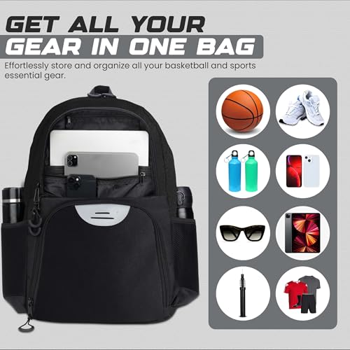 Soccer & Basketball Sports Bag with Ball Pump - Basketball Backpack with Separate Ball & Shoes Holder Compartment, Soccer Basketball Football & Volleyball Bag with Large Capacity - color: Black, style: With Ball Pump
