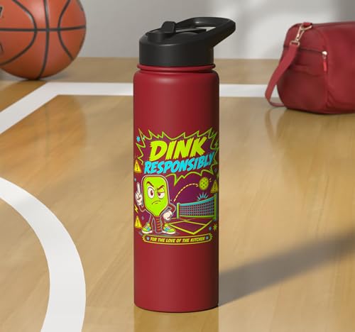 Dink Responsibly Pickleball Kitchen Court Stainless Steel Insulated Water Bottle - color: Red