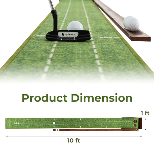 Goplus Golf Putting Mat, 10FT Putting Green Practice Training Aid with 2 Holes/3 Holes, Auto Ball Return, 3 Golf Balls, Training Mini Games for Indoor Outdoor Home Office Golfers Men Women - style: 2 Holes