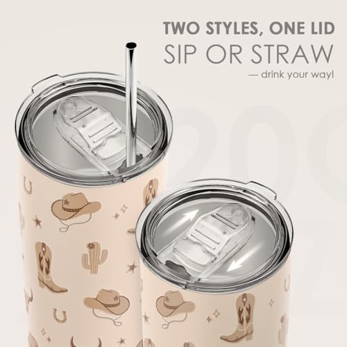SANDJEST Cowgirl Tumbler 20oz, Stainless Steel Travel Cup with Lid, Insulated Coffee Mug, Cowgirl Gifts for Women Girls Friends Sisters on Birthday Christmas (Beige) - color: Cowgirl 1