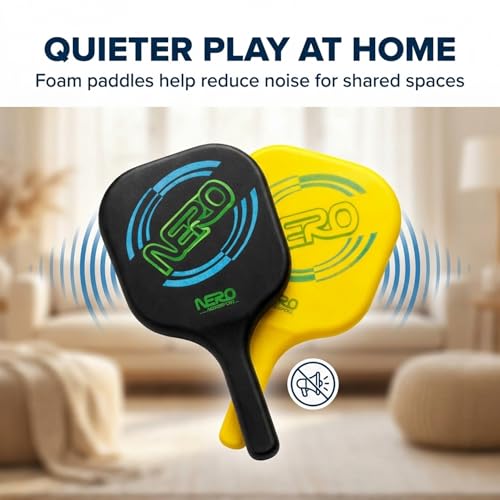 Nero Sport Silent Ninja Pickleball Set for Kids and Beginners, Quiet Foam Paddles and Ball for Indoor and Outdoor Play, Low-Noise Family Paddle Game, 2 Paddles + 1 Ball