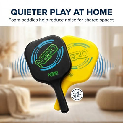 Nero Sport Silent Ninja Pickleball Set for Kids and Beginners, Quiet Foam Paddles and Ball for Indoor and Outdoor Play, Low-Noise Family Paddle Game, 2 Paddles + 1 Ball