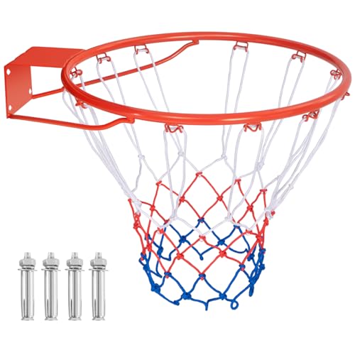 Goplus 18’’/15’’ Replacement Basketball Rim, Wall Door Mounted Basketball Hoop with All Weather Net, Indoor Outdoor Hanging Basketball Rim Goal Outside