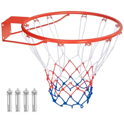 Goplus 18’’/15’’ Replacement Basketball Rim, Wall Door Mounted Basketball Hoop with All Weather Net, Indoor Outdoor Hanging Basketball Rim Goal Outside - size: 18", style: Orange