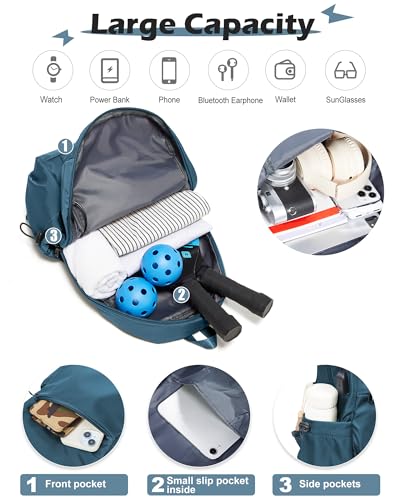 SEAFEW Large Blue Sling Pickleball Crossbody Sling Bag - Men's & Women's Pickleball Sports Backpack with Water Bottle Holder, Adjustable Pickleball - color: Blue-large